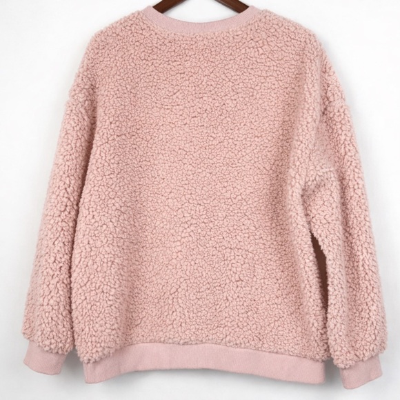 Judith March Pink Sherpa S Sweatshirt Partners N Wine Rhinestone Lettering - Picture 2 of 8